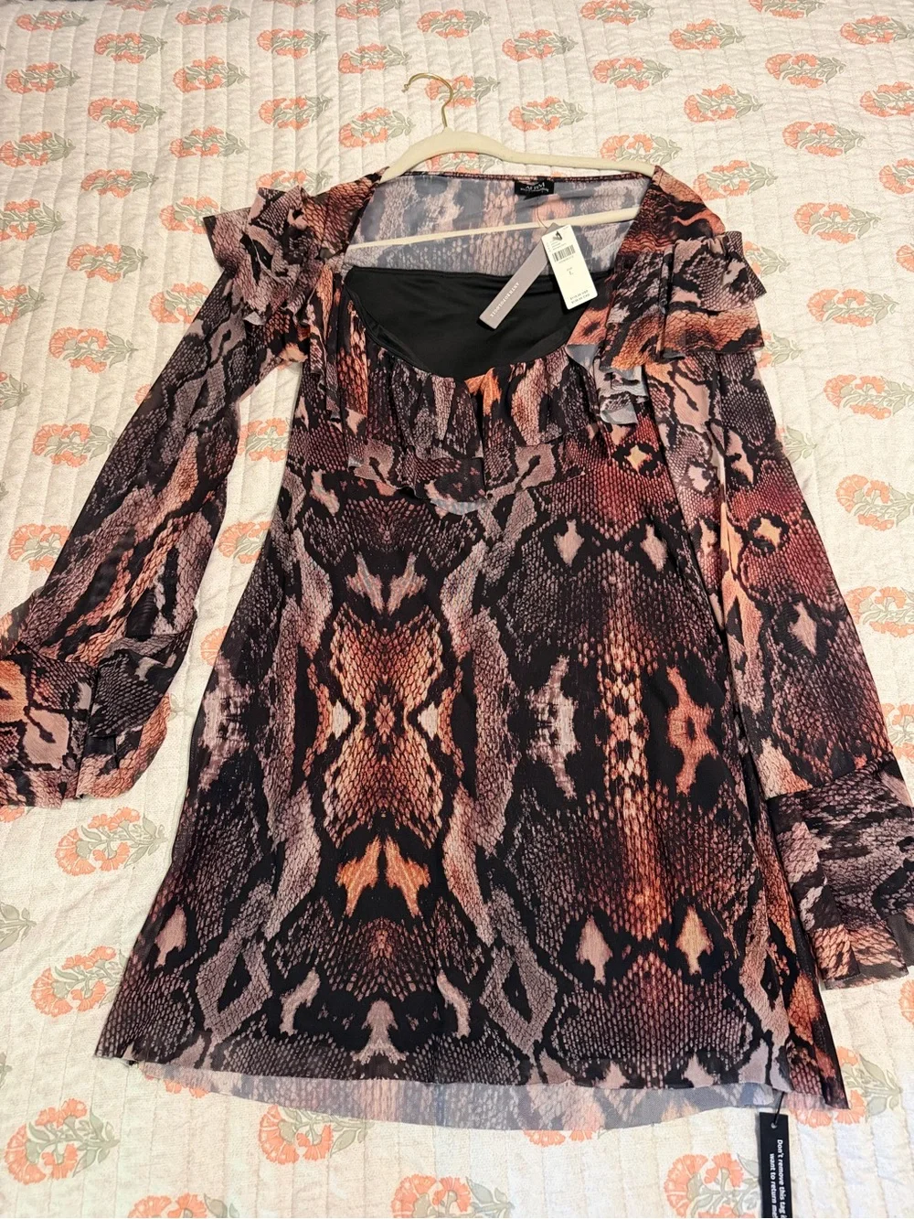 NWT AFRM Snake-Print Off-Shoulder Ruffle Dress - Picture 3 of 7